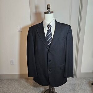 Stafford Suit Blazer Jacket Men 44L 100% Pure New Wool Black - Please Read